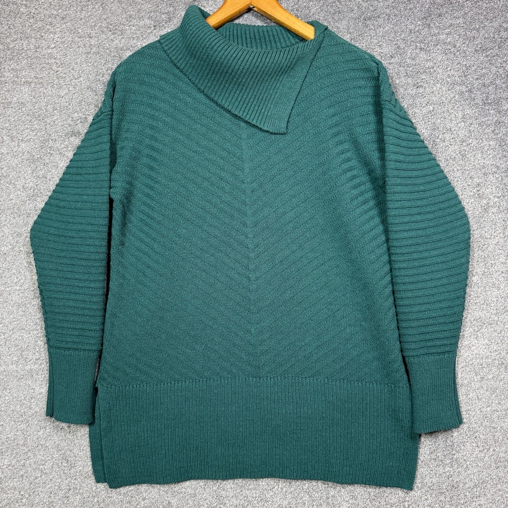 Style & Co Sweater Womens M Green Mock Neck Chevron Textured Knit Pullover
